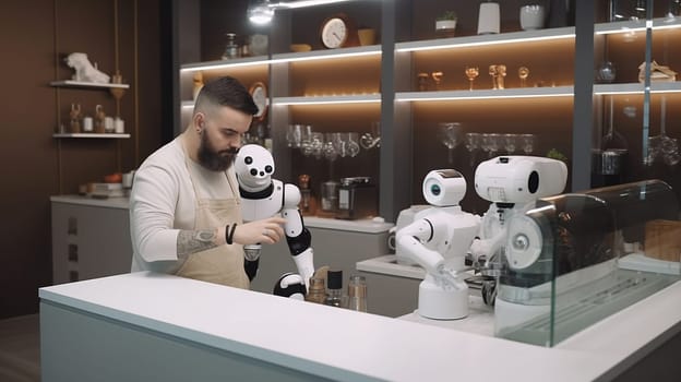 robot serving at cafe coffee shop, generative AI. High quality photo