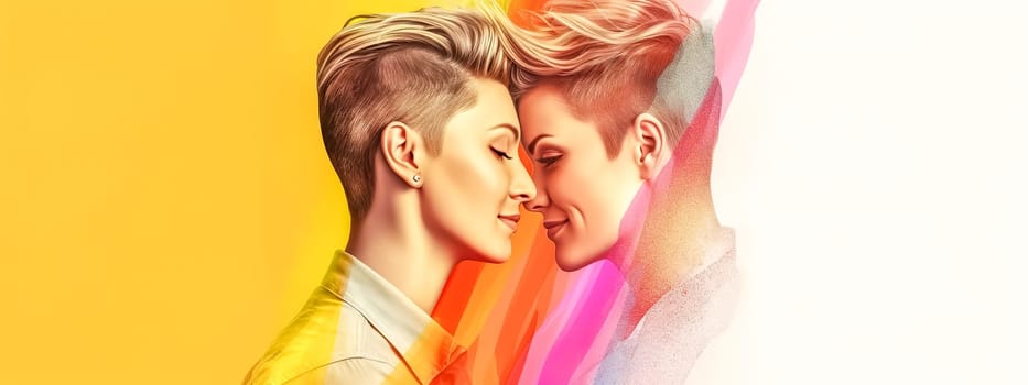 homosexual orientation, lesbian couple, same sex love, banner, made with Generative AI. High quality illustration