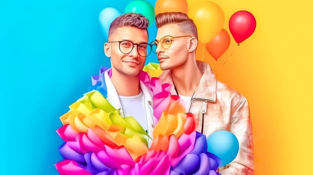 homosexual orientation, gay couple, same sex love, banner, made with Generative AI. High quality illustration