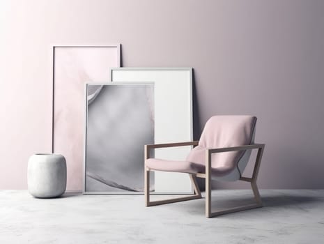 Pink modern stylish room with frame and sofa. Generative AI.