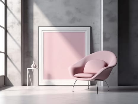 Pink modern stylish room with frame and sofa. Generative AI.