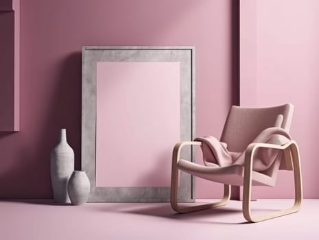 Pink modern stylish room with frame and sofa. Generative AI.