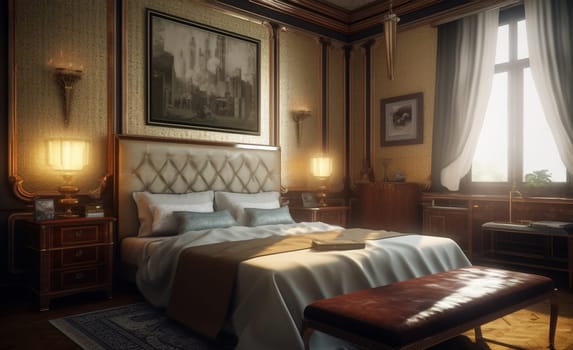 old dark luxury bedroom designer interior, generative AI. High quality photo