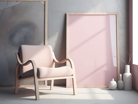 Pink modern stylish room with frame and sofa. Generative AI.