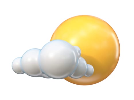 Weather icon Cloud with big sun 3D rendering illustration isolated on white background