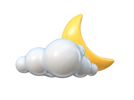 Weather icon Cloudy night with moon 3D rendering illustration isolated on white background