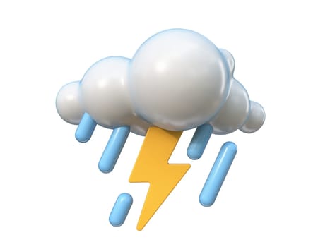 Weather icon Rain storm with lightning 3D rendering illustration isolated on white background