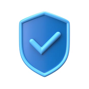 Blue shield with check mark 3D rendering illustration isolated on white background