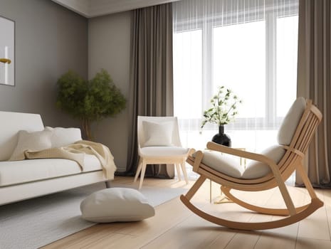 Comfortable living room with rocking chair. Generative AI.