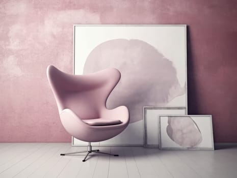 Pink modern stylish room with frame and sofa. Generative AI.