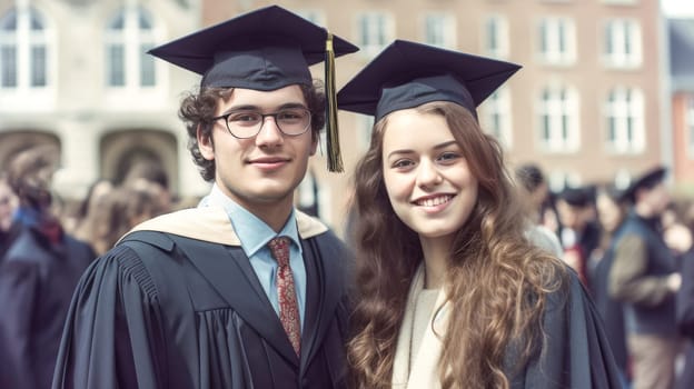 Happy caucasian Graduating Students Celebrating Graduation. Generative ai