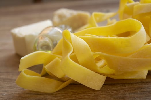 ingredients preparing fettuccine with homemade alfredo sauce 