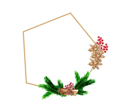 Christmas frame with fir branches Watercolor hand drawn illustration for invitations, greeting cards, prints, packaging and more. Merry christmas and happy new year.