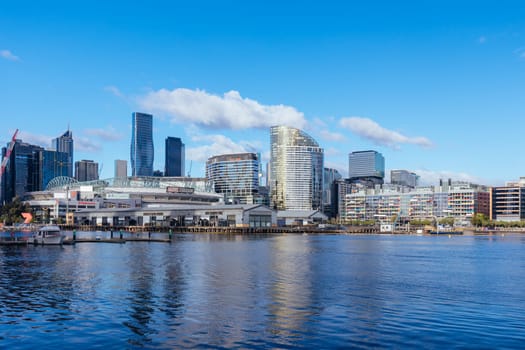 MELBOURNE, AUSTRALIA - JUNE 25: The famous Melbourne skyline from Docklands precinct on a cold winter's day on June 25th 2022