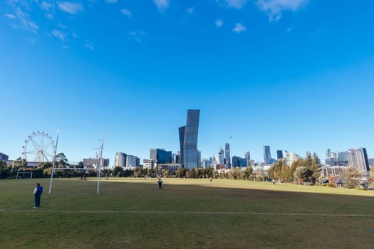 MELBOURNE, AUSTRALIA - JUNE 25: Ron Barrasi Snr Park in Docklands on a cold winter's day on June 25th 2022