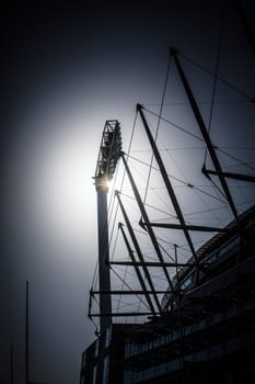 MELBOURNE, AUSTRALIA - OCTOBER 31 2021: Light tower abstract detail of Melbourne Cricket Ground stadium in Melbourne, Victoria, Australia.