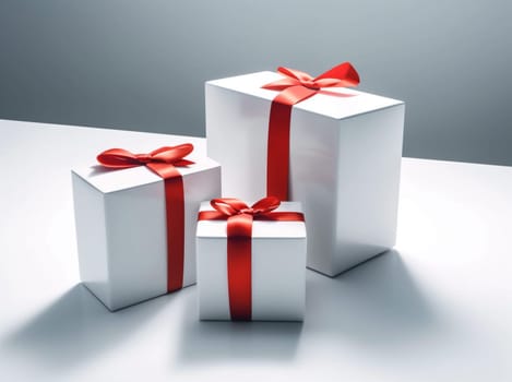 gift event red day present illustration enclosed decoration holiday party isolated christmas background surprise box silk white ribbon package greeting. Generative AI.