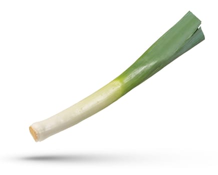 Full size leek. Leek isolated on white background. The concept of tasty and healthy food, replacing the usual onion. High quality photo