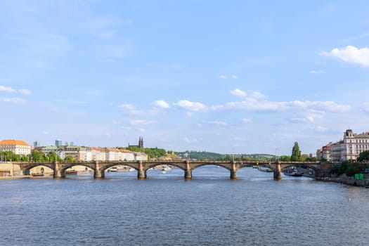 22 May 2022 Prague, Czech Republic. Bridge over Vltava River, View from height of the beauty of city of Prague in the Czech Republic