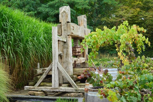 French old vintage wine press Grape harvest