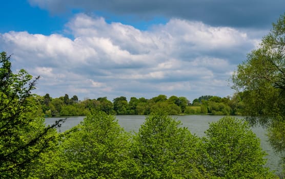 Panorama of the lake shore of the Mere in Ellesmere in Shropshire