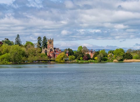 Panorama of the town of Ellesmere in Shropshire from across the Mere to the Church