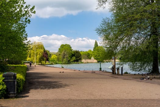 Promenade along the lake shore of the Mere in Ellesmere in Shropshire