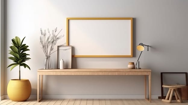 Mockup frame in living room interior,Scandinavian style. Ai generative