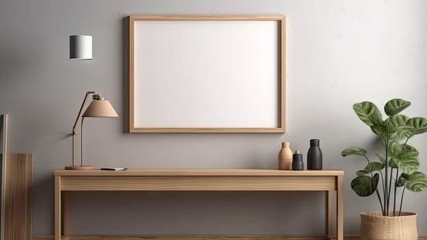 Mockup frame in living room interior,Scandinavian style. Ai generative