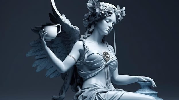 Goddess Hypnos drinking coffee. ai generative.