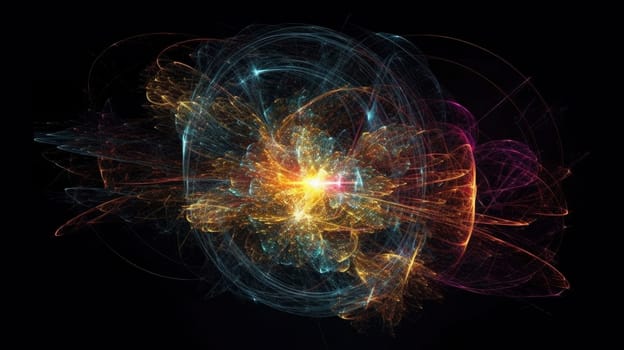 Particles collision in Hadron Collider. Astrophysics concept. Ai generative