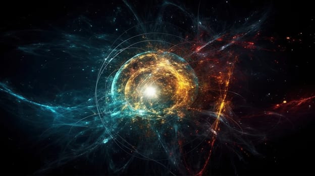 Particles collision in Hadron Collider. Astrophysics concept. Ai generative