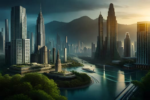 futuristic rendering city megacity cyberpunk scifi 3D illustration. High quality photo