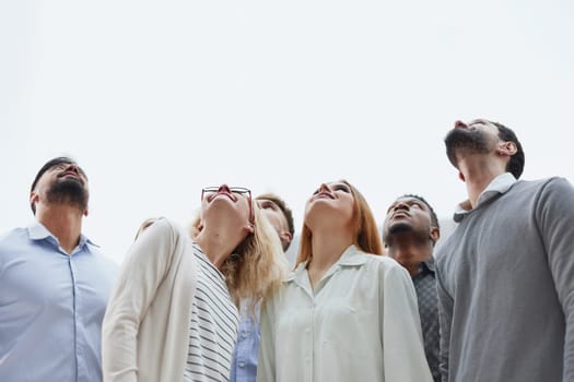 many ethnic men and women look up