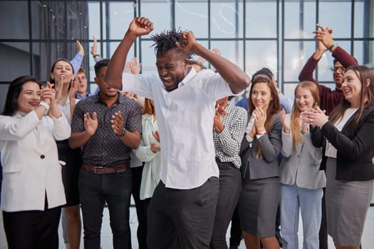 smiling young multiracial workers staff group pose together as human resource
