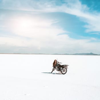 Motorbike in beautiful Salar de Uyuni