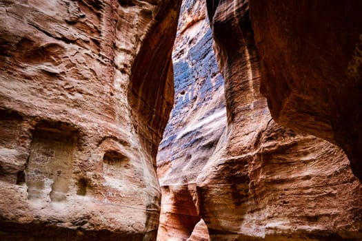 Beatiful carvings of a house on cave in Jordan