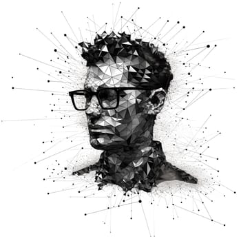 Black and white illustration of the concept of man and artificial intelligence