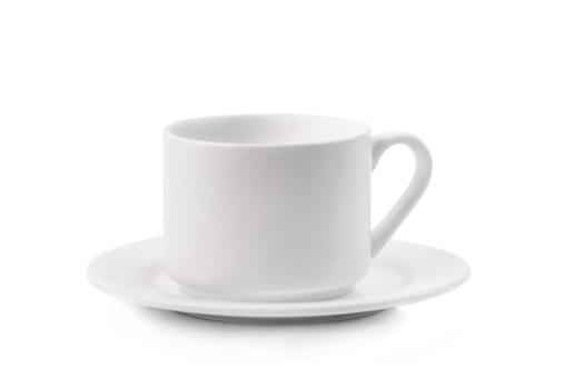 Blank white dish and cup isolated on a white background