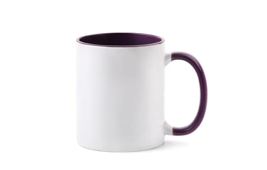 White ceramic cup colored violet inside isolated on a white background