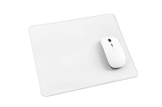 Computer mouse on white mouse pad isolated on a white background