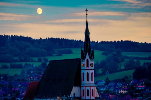 Evening view of ancient Cesky Krumlov cathedral