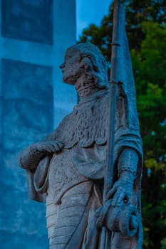 Evening view of stone monument in Cesky Krumlov castle