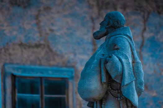 Evening view of stone monument in Cesky Krumlov castle