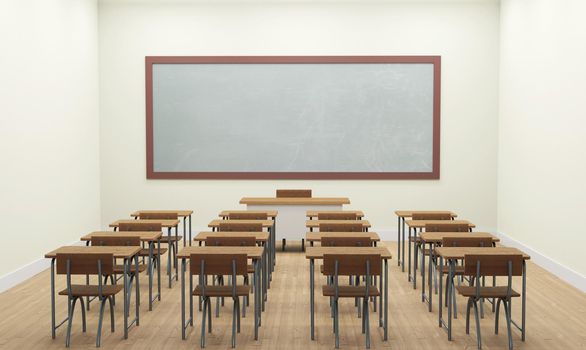 Modern Classroom 3D Interior in Light Tones. 3D Rendering