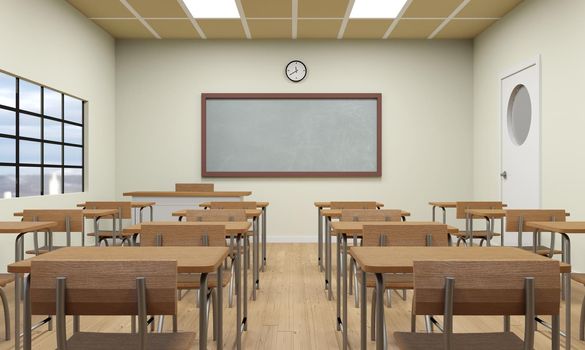 Modern Classroom 3D Interior in Light Tones. 3D Rendering