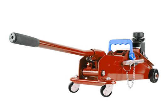 red hydraulic car jack isolated on white background, 2 ton capacity