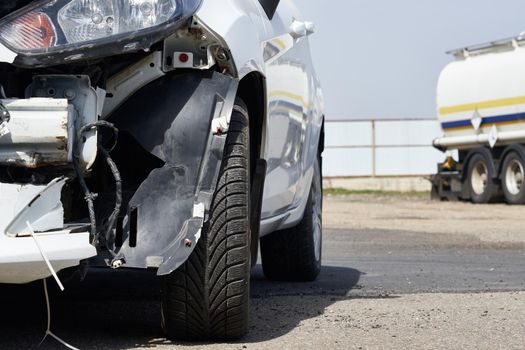 damaged car after accident. Vehicle with removed rear bumper
