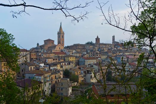 The buildings of Ripatransone in the Marche region of Italy are seen against the sky