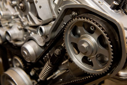 Cutaway model of a car engine. Tutorial for car mechanics. Selective focus.